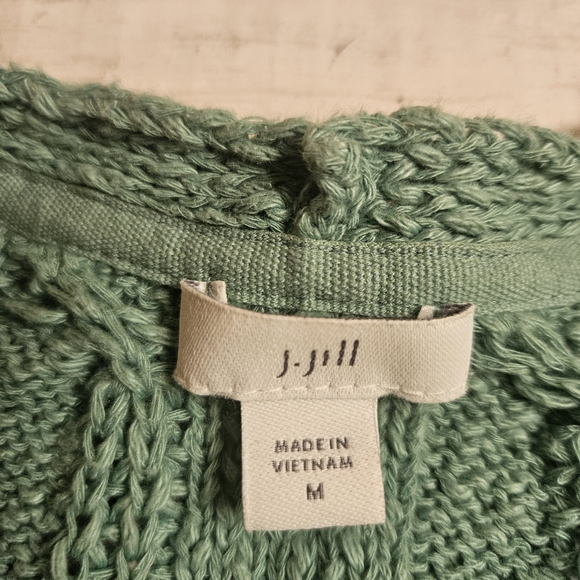 J Jill Sage Green Cable Knit V Neck Size Medium - Picture 3 of 8